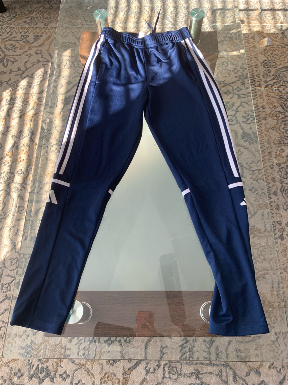 adidas Navy Track Joggers with White Side Stripes